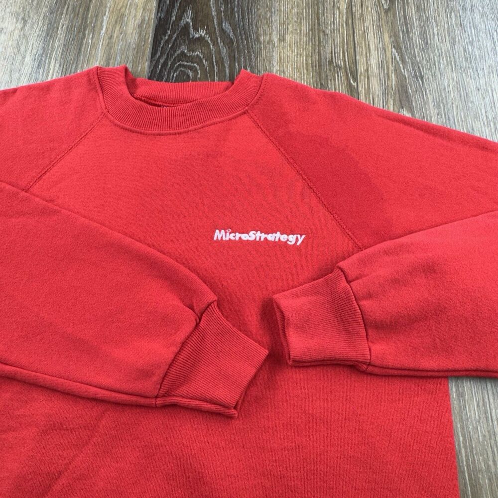 Vintage Microstrategy Sweatshirt Mens M Red MSTR Bitcoin Stock Wall Street 90s
